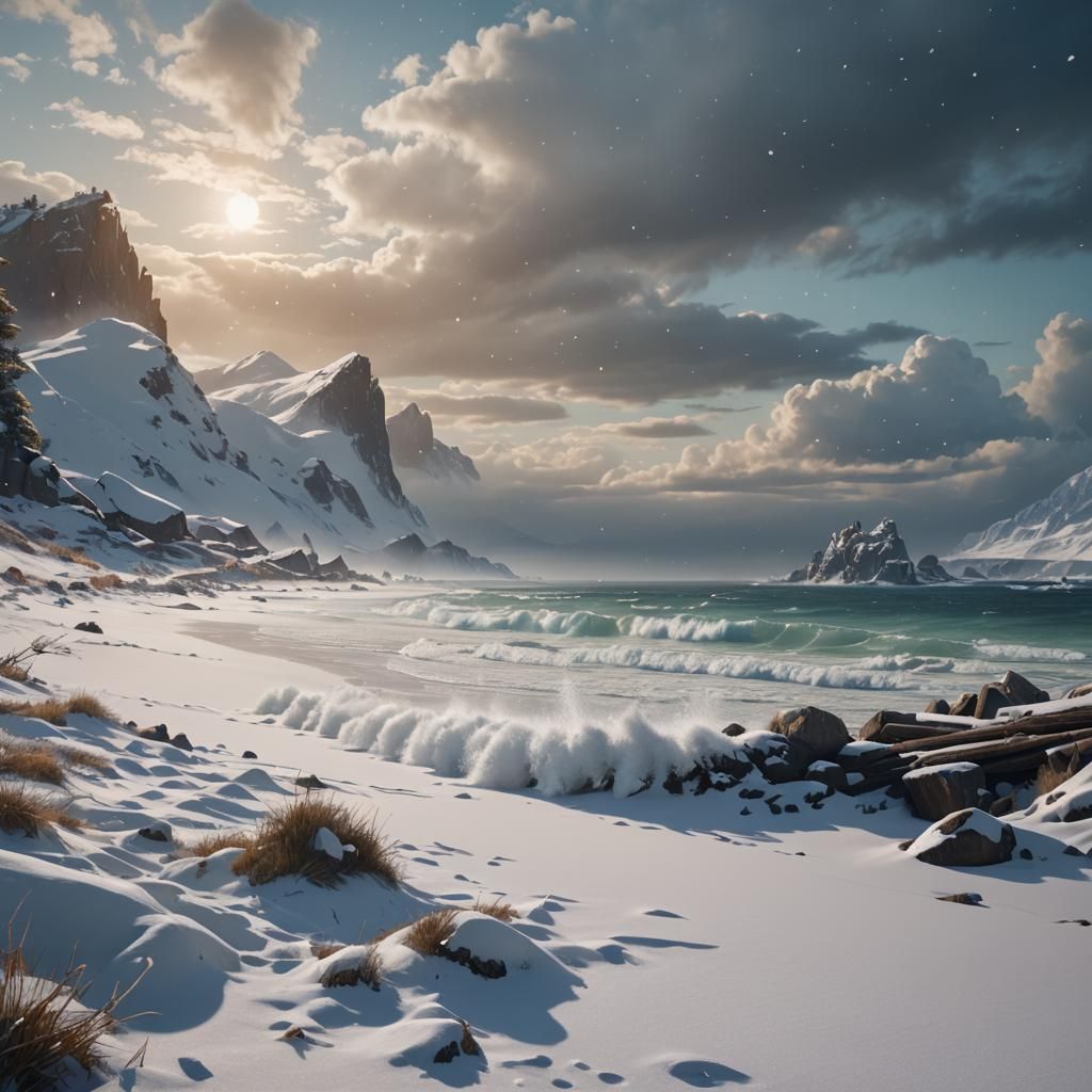 Snowy Beach Fantasy Concept Art
