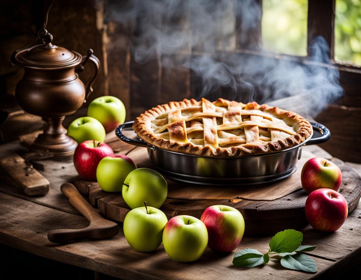 Appetizing Apple Pie in Medieval Kitchen