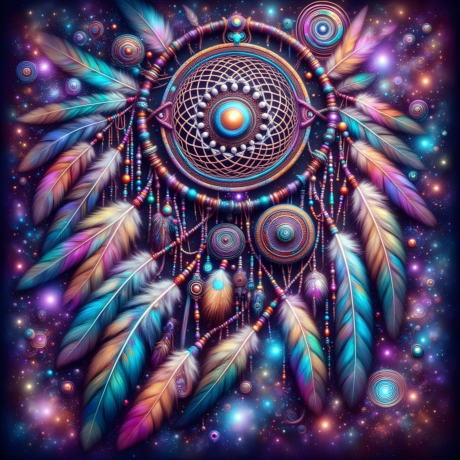 Vibrant Dreamcatcher in Neon Iridescent Colors