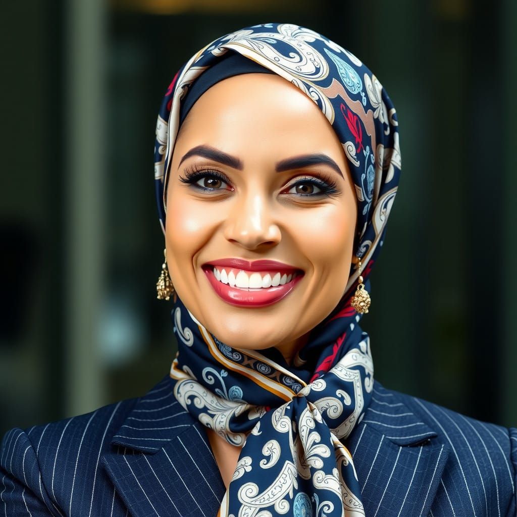 Elegant Latino Businesswoman in Pinstripe Suit