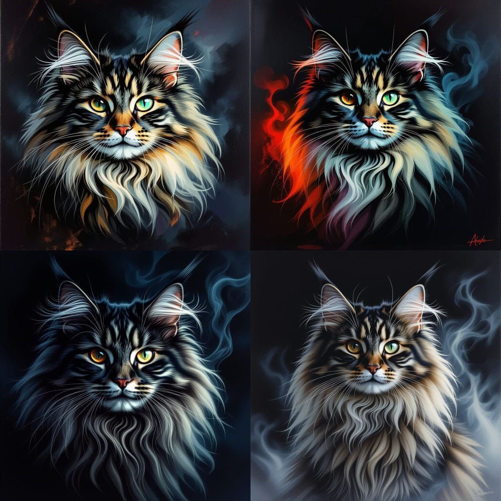 Smoky Maine Coon Cat Portrait in Sinister Style