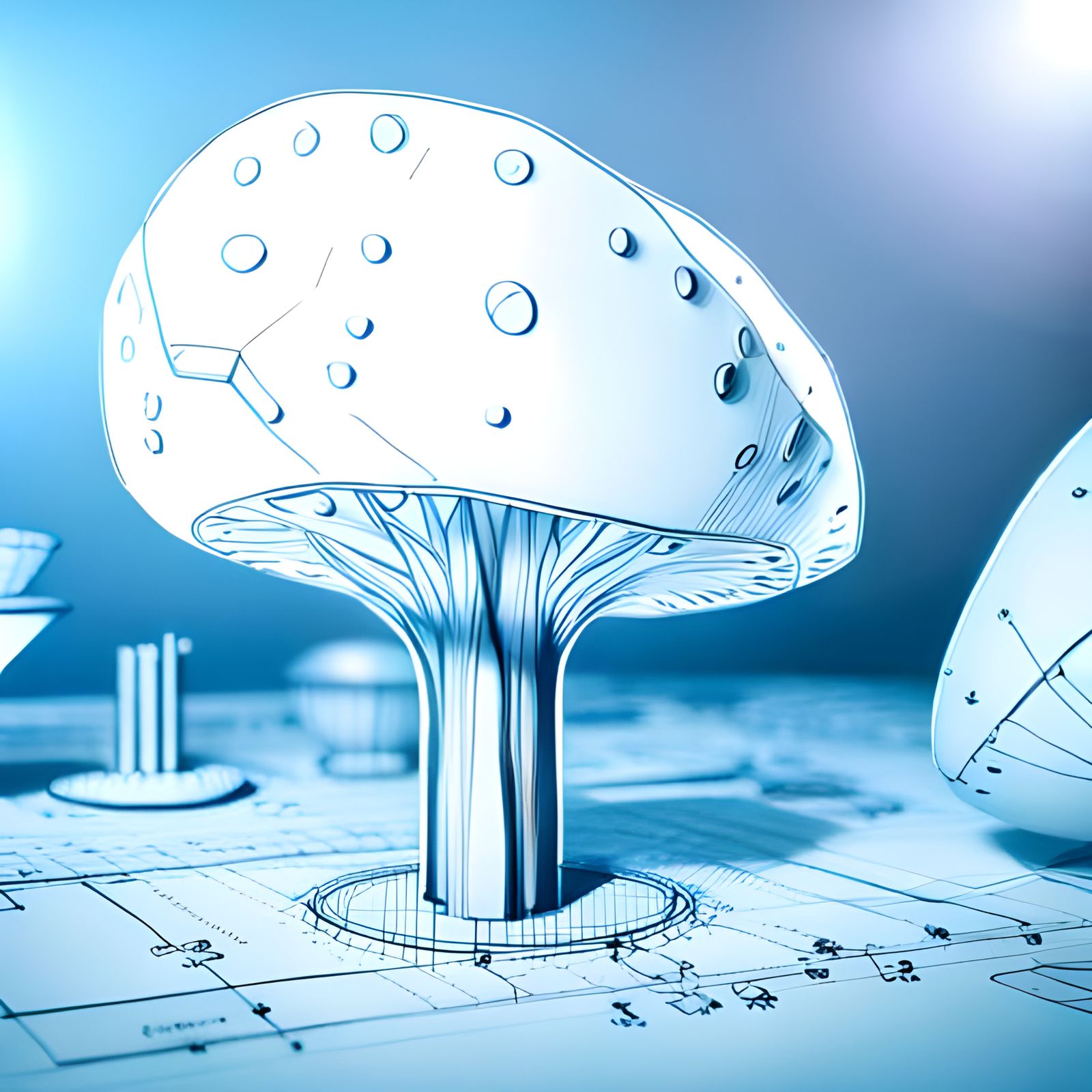 Mushroom Blueprint: 3D Architectural Digital Art