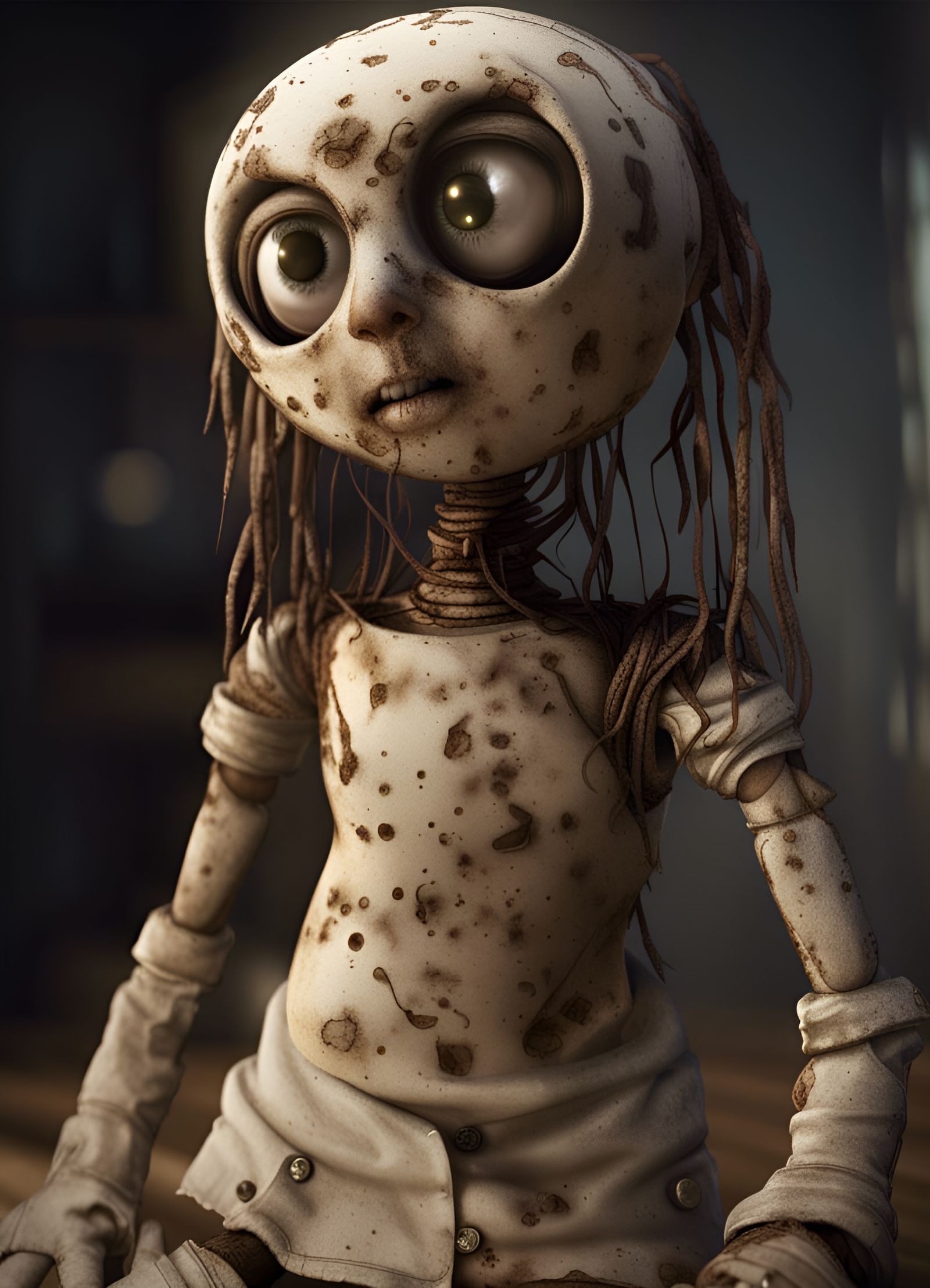 Maggot-Infested Rag Doll in Digital Art Style