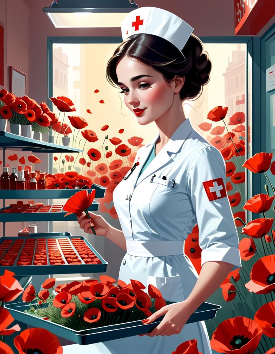 Nurse Selling Poppies: Digital Illustration
