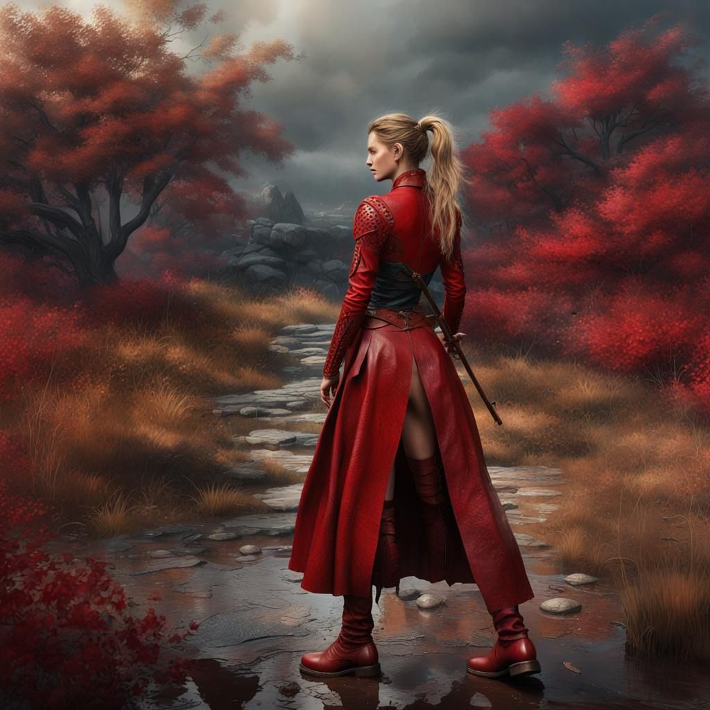 Veronique in Red Leather Armor, 8K Art