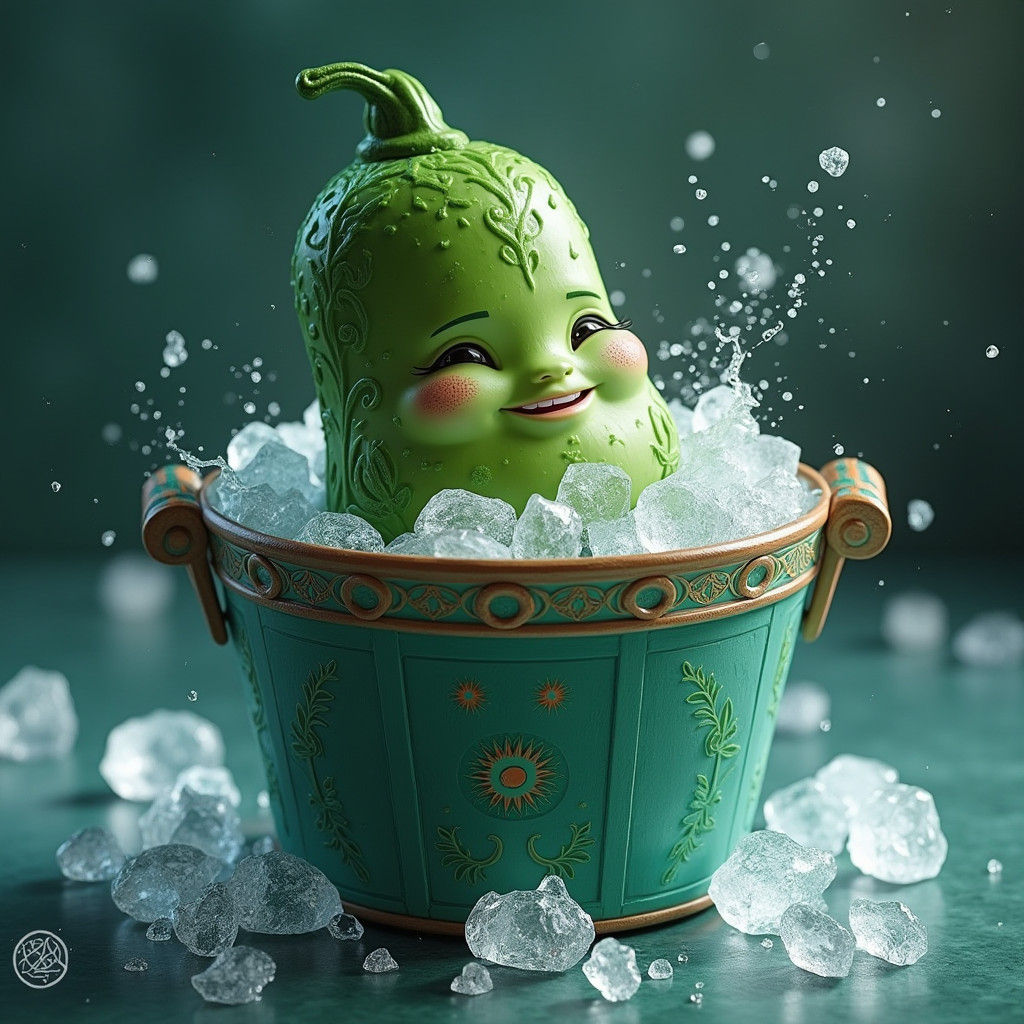 Happy Cucumber in Ice Bucket: A Whimsical Scene