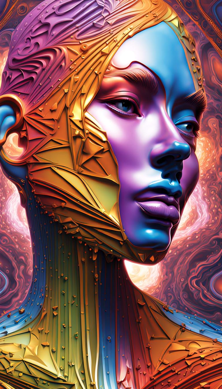 AI Conceptualization of Self in Blazing Neon Alcohol Ink