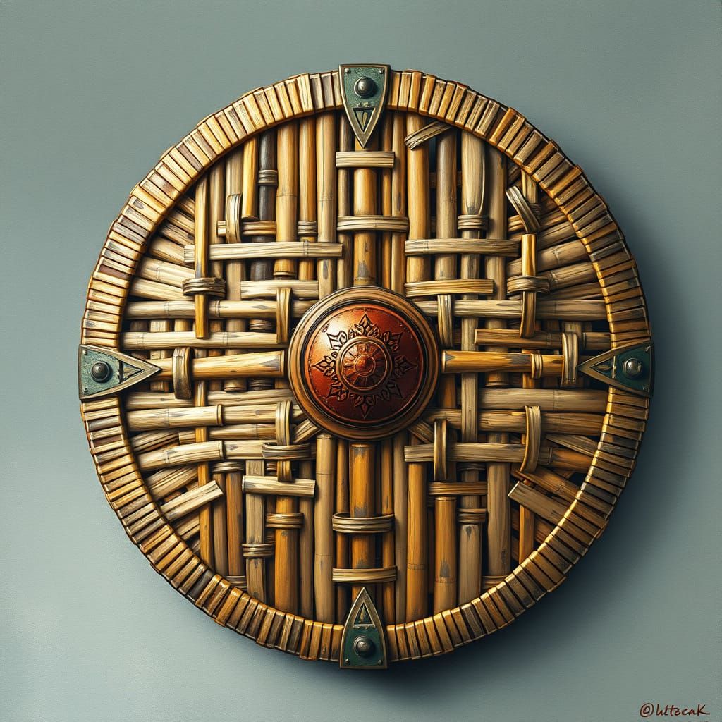 Epic Bamboo Shield in Gouache Style