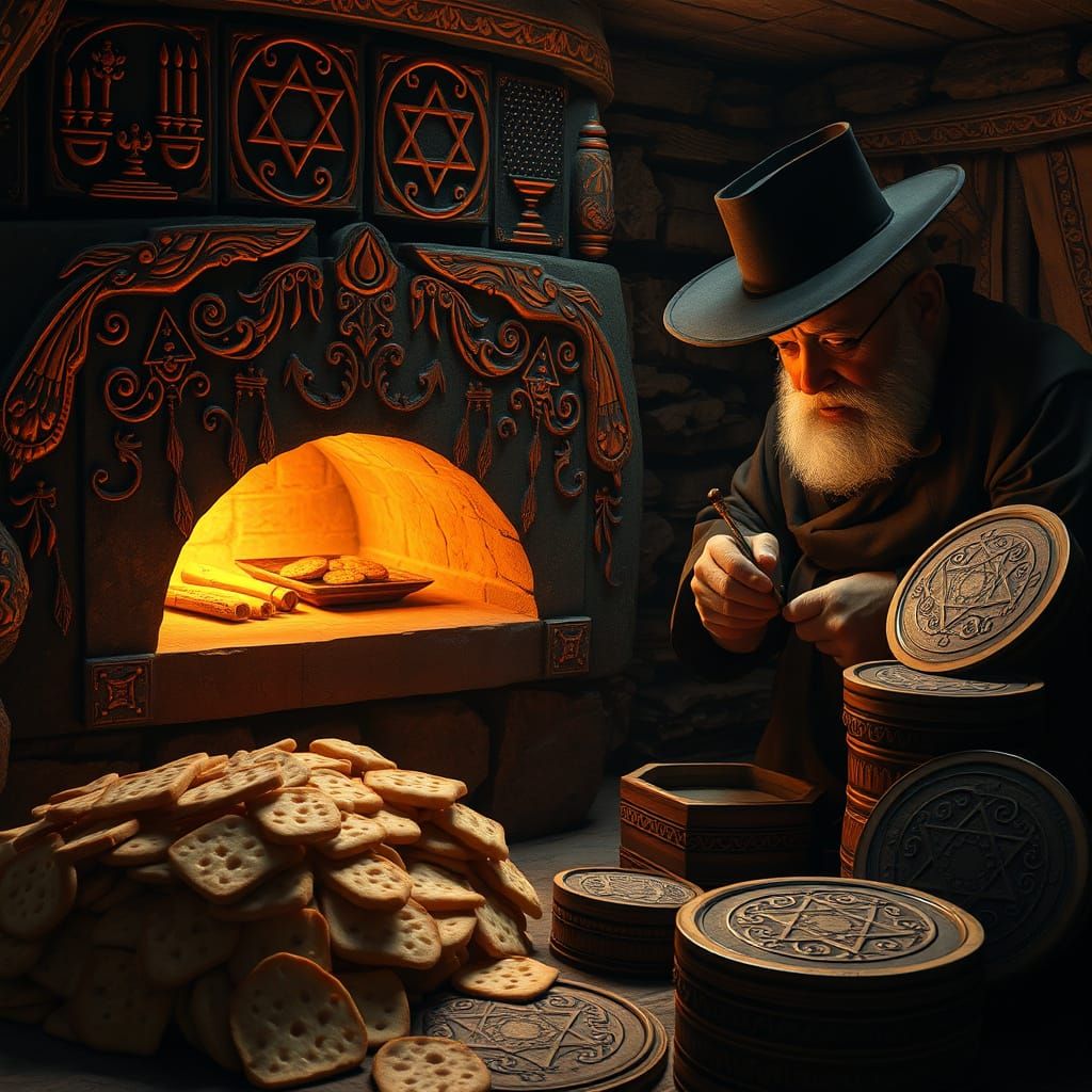 "Jewish food for Passover, matzah - a type of thin, large ro...