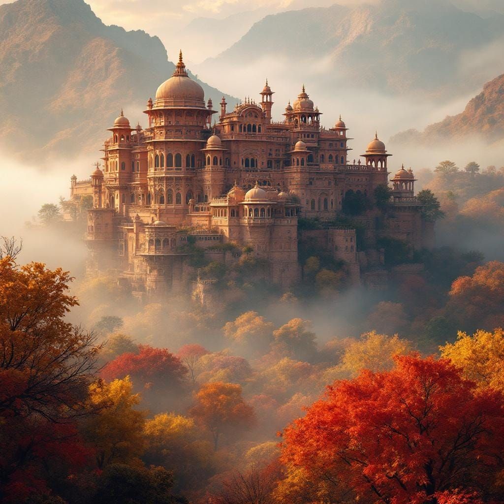 Jaipur Palace in Autumn, Golden Hour Digital Painting