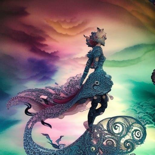 Elegant 3D White Baroque Lady: A Mixed Media Illustration