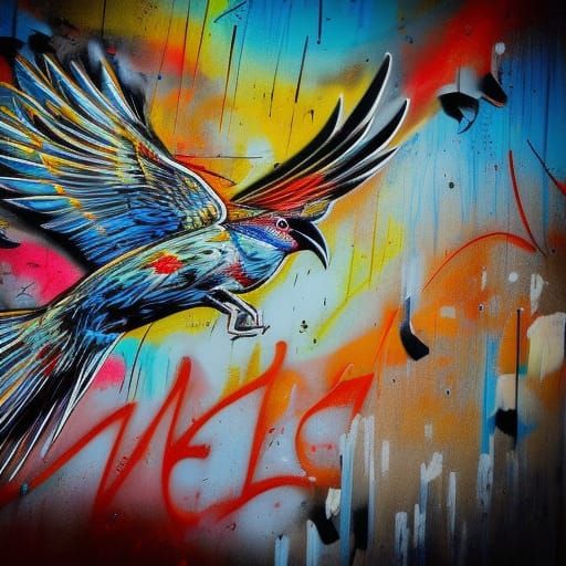 Birds in Flight: Graffiti Art Style