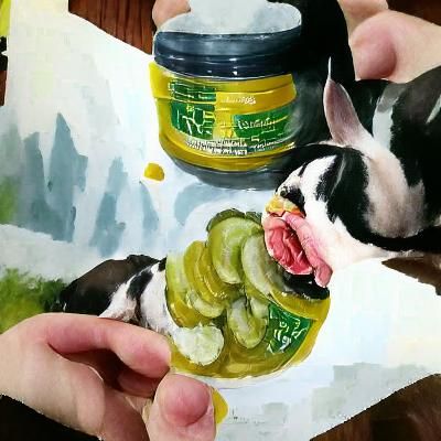 Boston Terrier's Gouache Painting of Pickle Feast