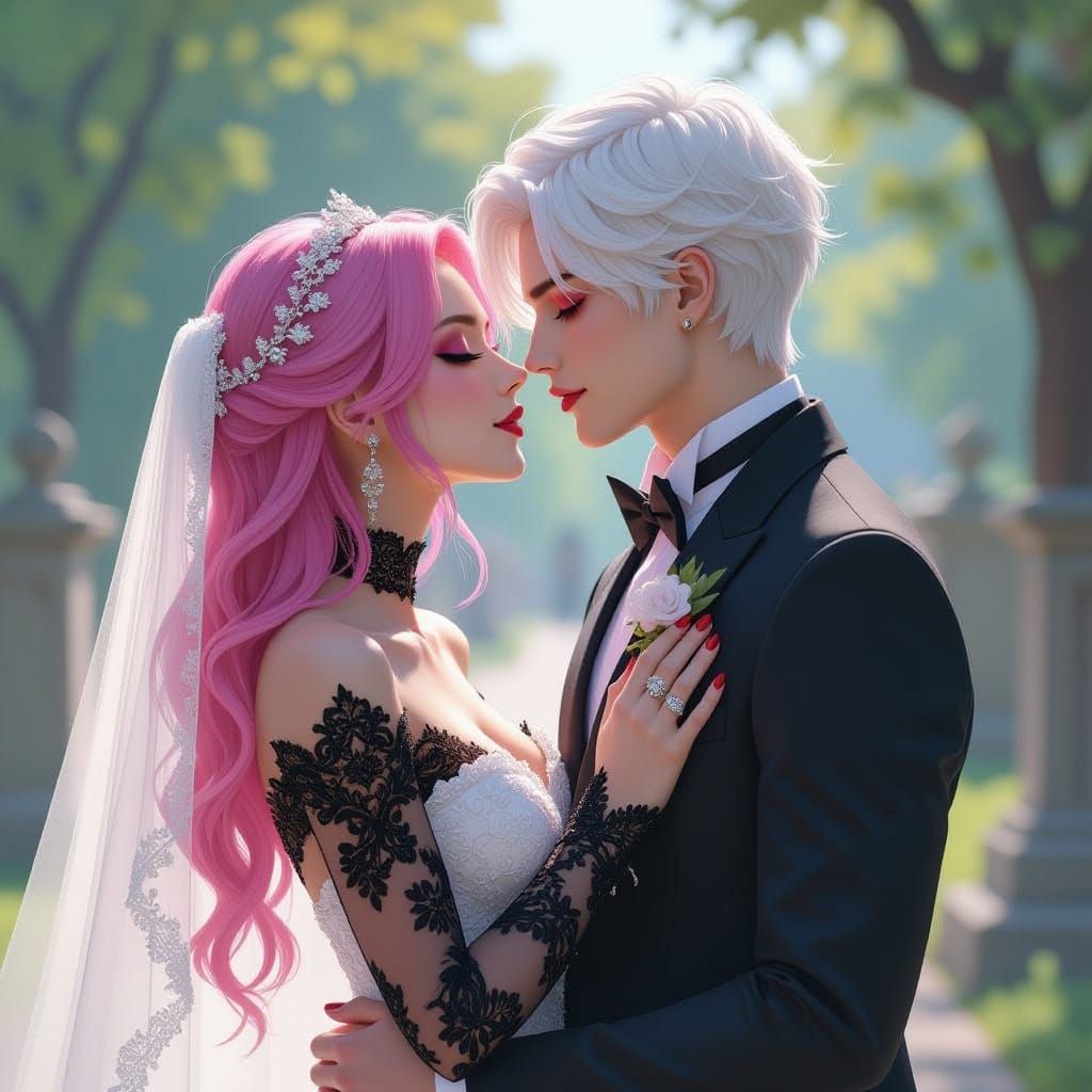 Gothic Wedding Portrait in Watercolor Style