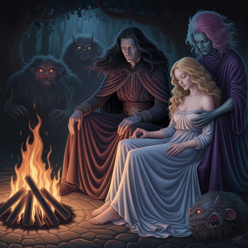 Dark Wizard Surrounded by Mystery and Magic in a Haunting Fa...