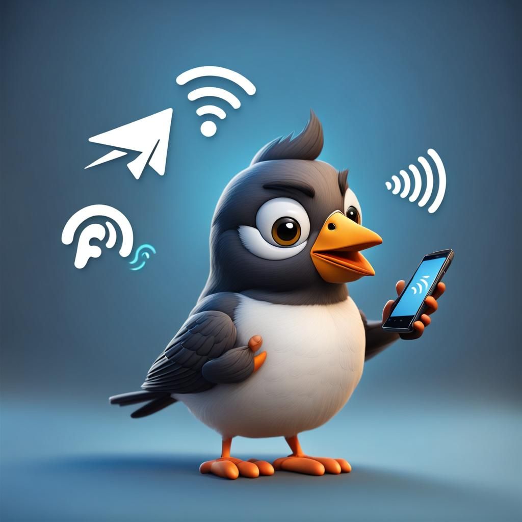 Bird Using Smartphone with Digital Background