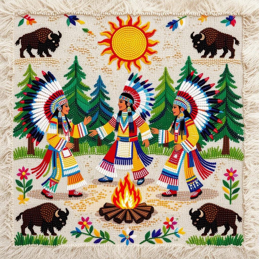 Native American Scene in Fine Bead Embroidery