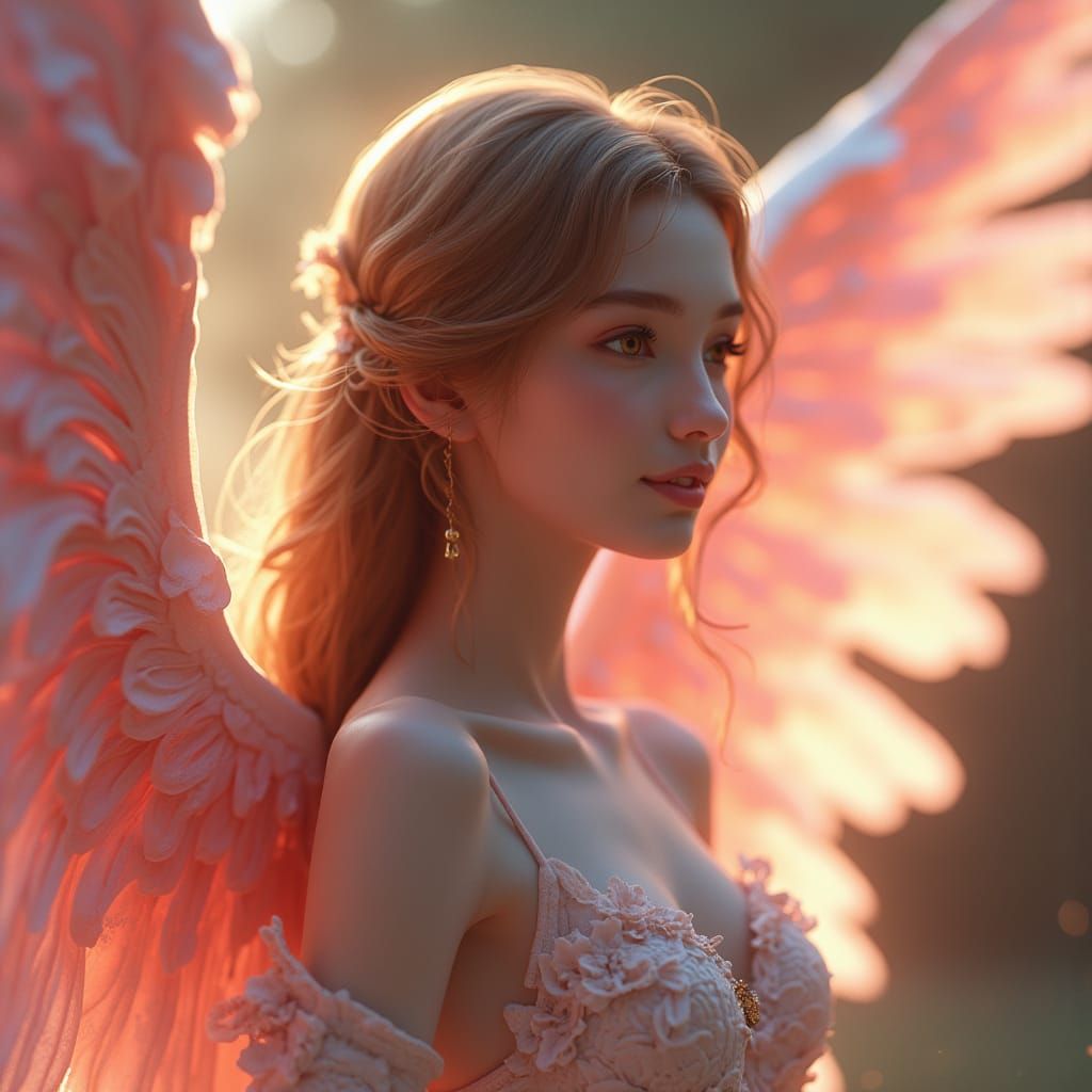 Pink Angel Wings in Matte Painting Style