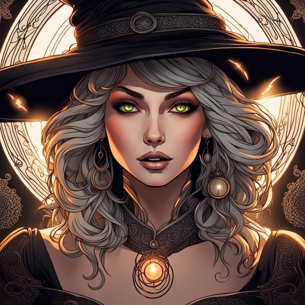 Beautiful Witch with Glowstick in Dramatic Lighting