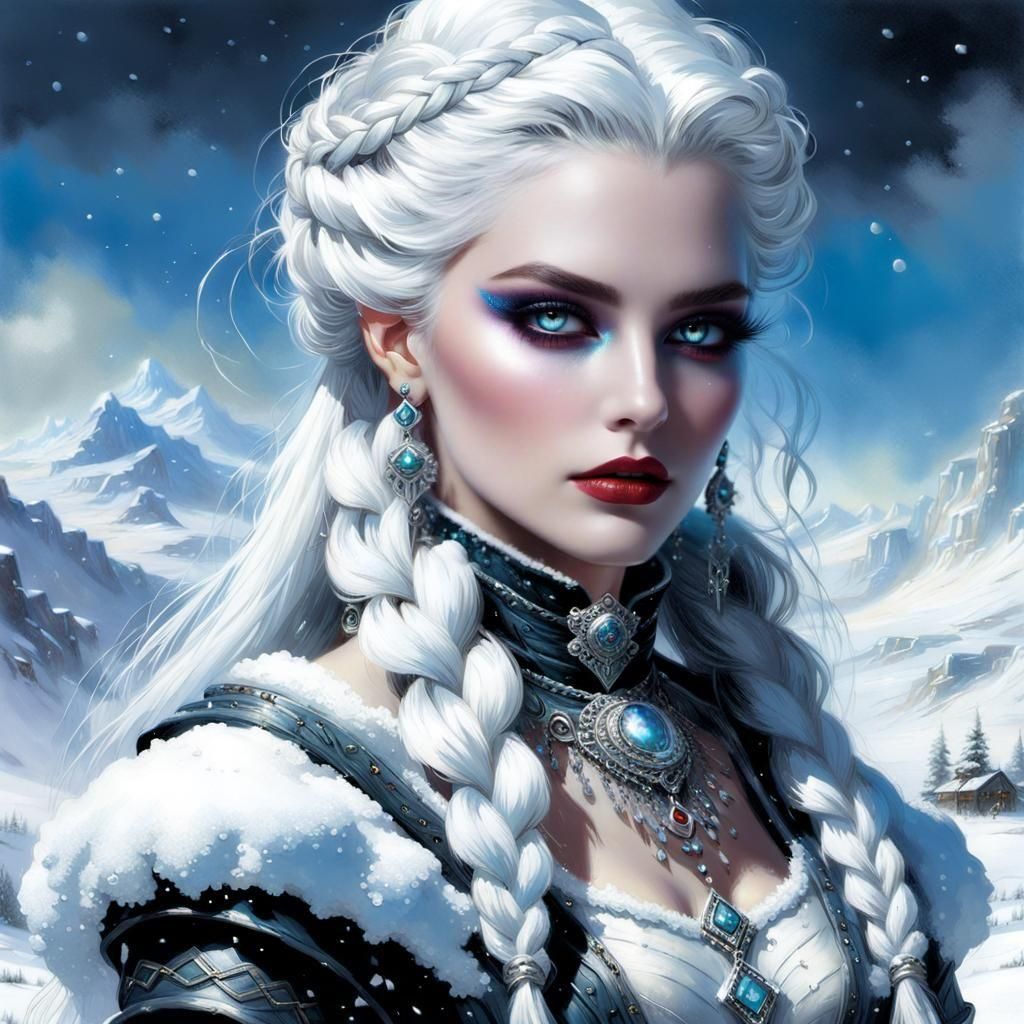 Elegant Snow Queen in a Fantasy Landscape