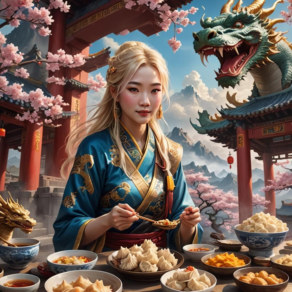 Chinese Girl and Dragon Fantasy Art