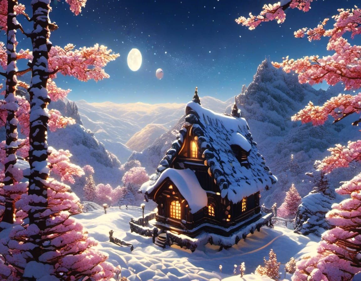 Snowy Cabin In The Woods