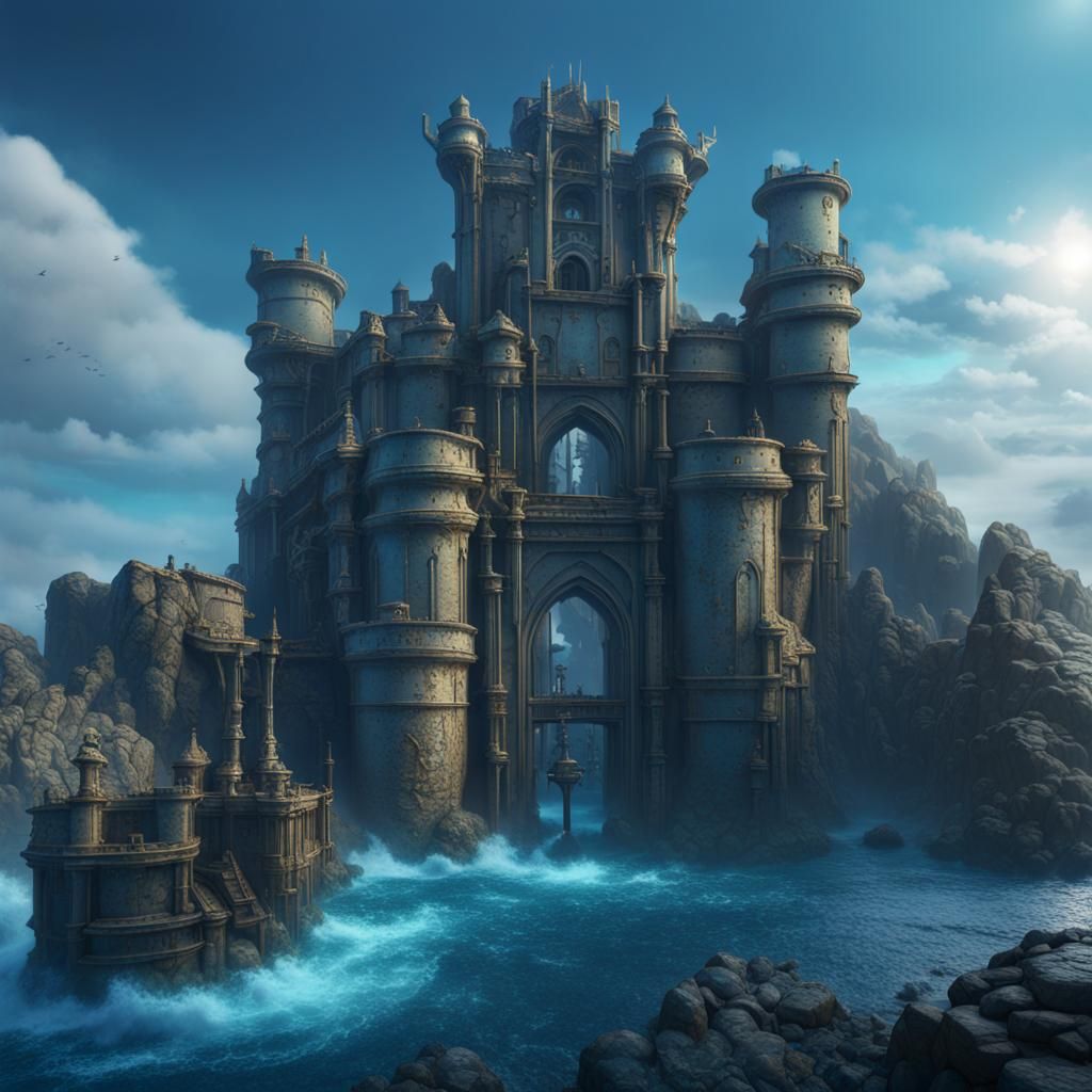 Blue Glow Atlantis Fortress in Unreal Engine 5