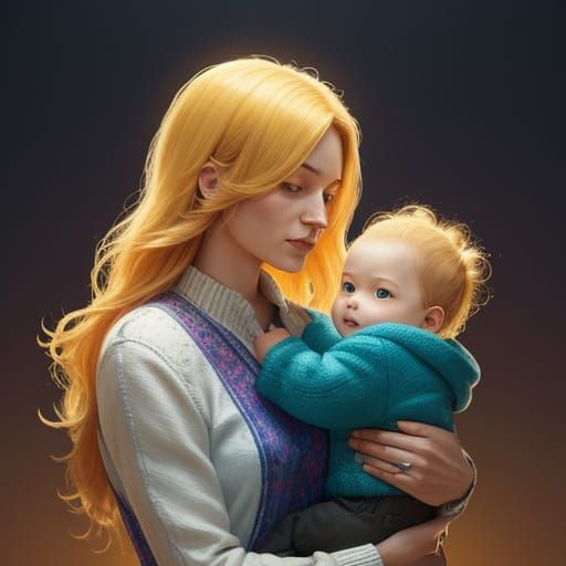 Motherly Love in Vibrant Hyperrealism