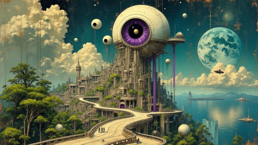 Alien City Under the Gaze of a Giant Eyeball