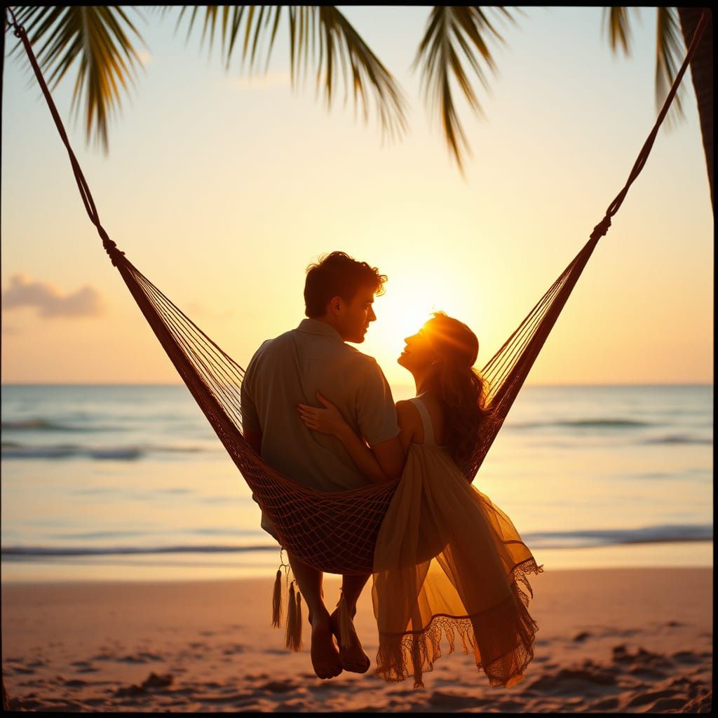 Romantic Couple on Beach at Sunset: Cinematic Style