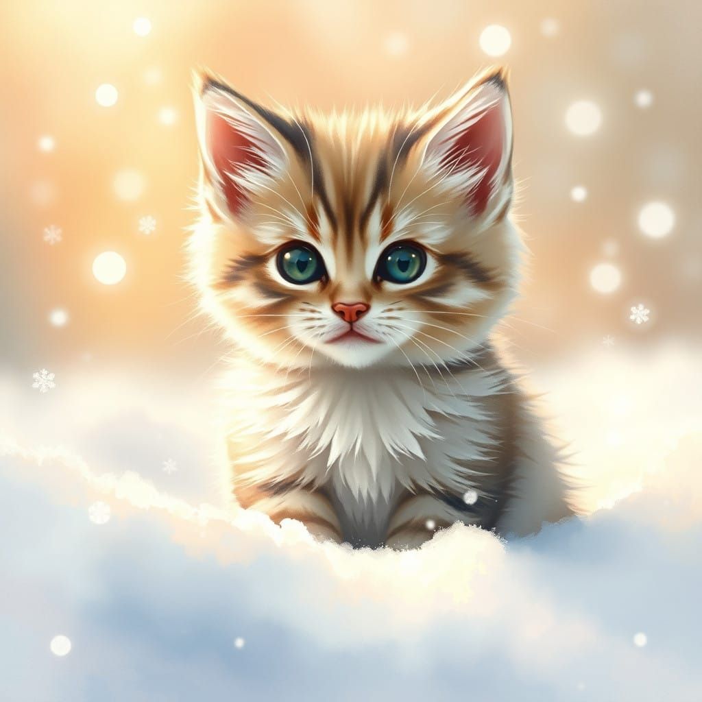 Kitten in Winter Wonderland, Impressionist Style