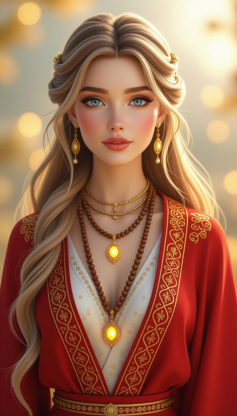 Beautiful Woman in Red Robe: 3D Painterly Portrait