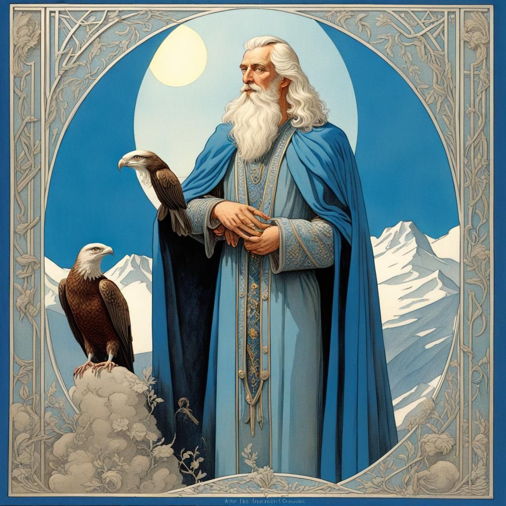 Ethereal Art Nouveau Sky God with Eagle