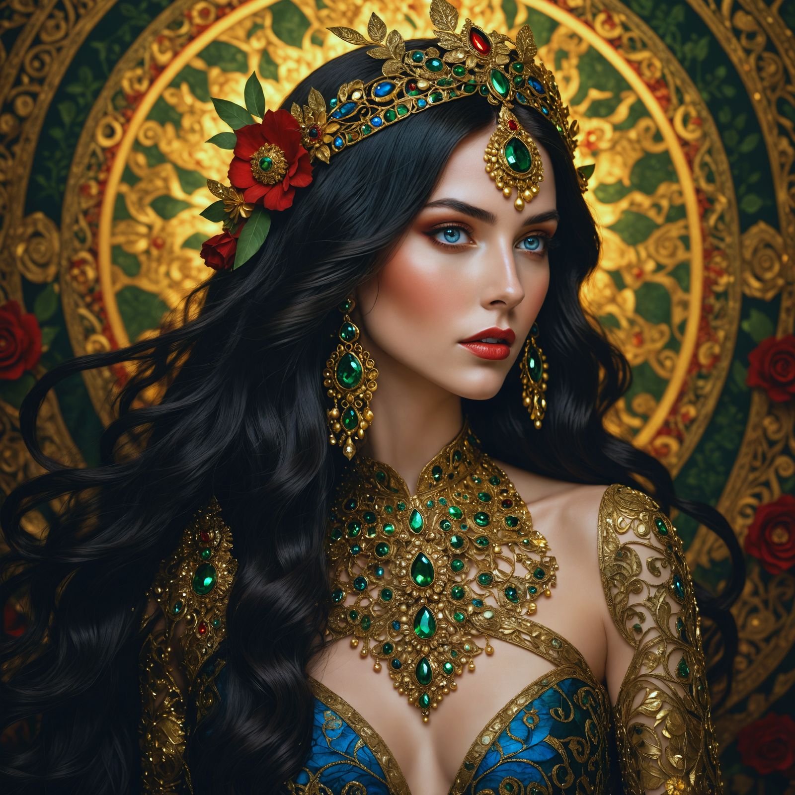 Elegant Woman Portrait in Klimt-Varo Style