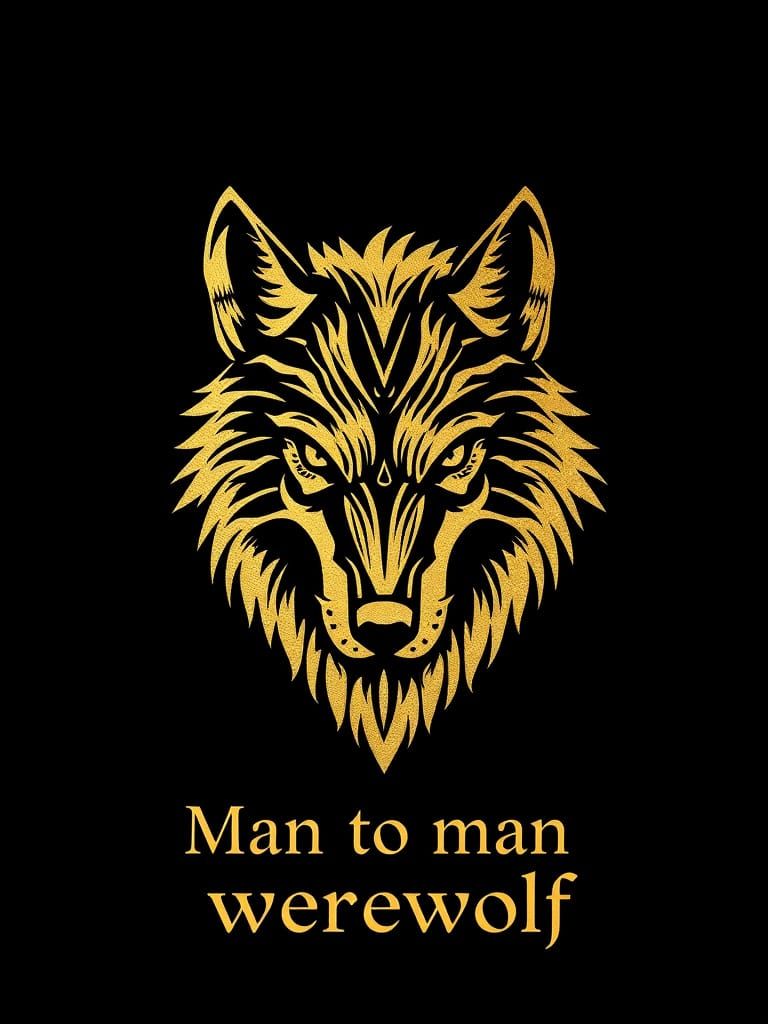 Golden Wolf Silhouette on Dark Background with Mysterious In...