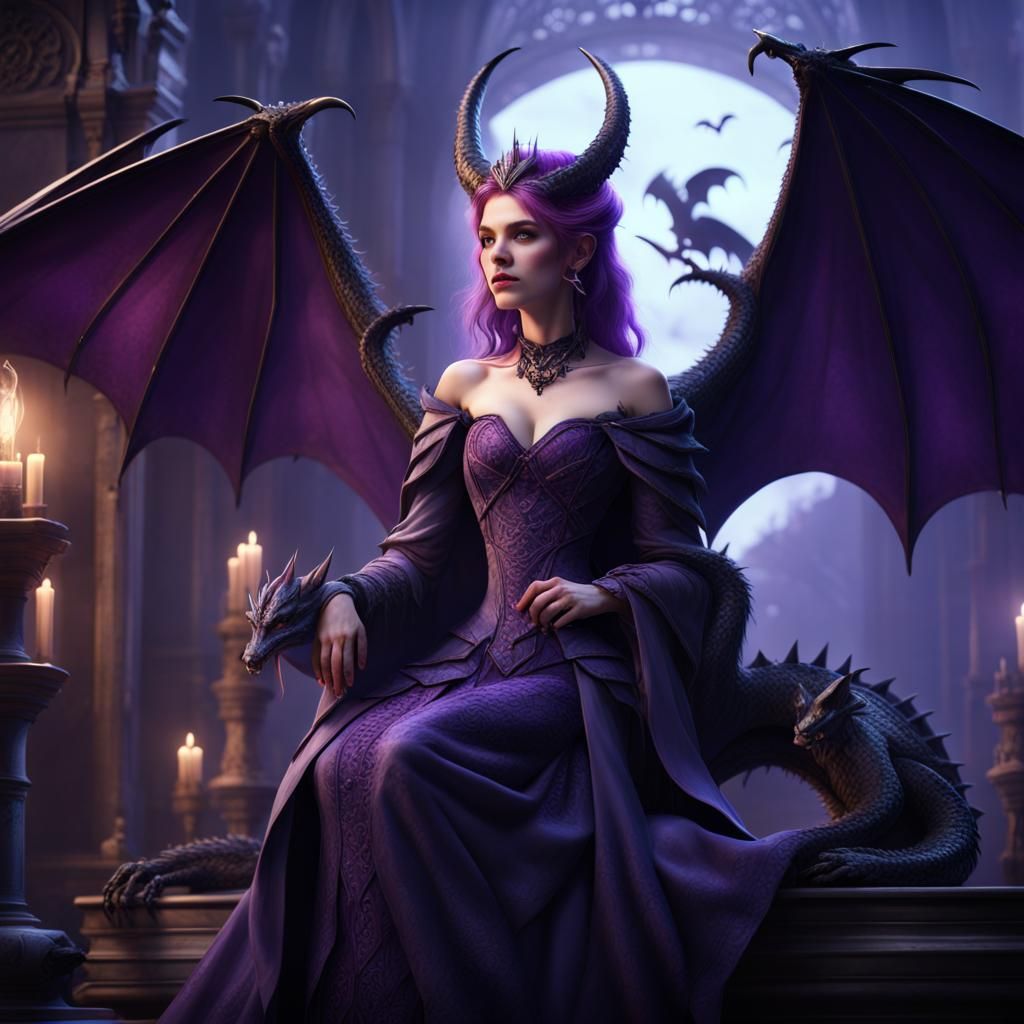 Gothic Princess with Dragon in Detailed Digital Art