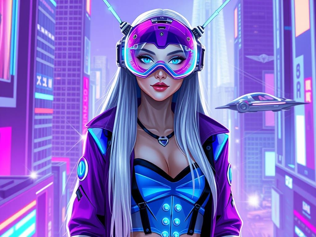 Futuristic Cyberpunk Heroine in Vibrant Metropolis