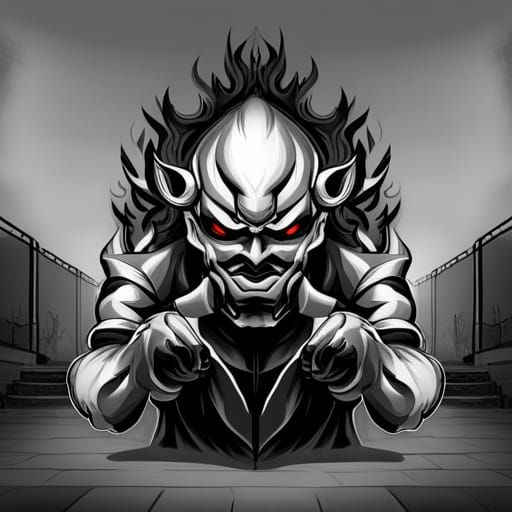 Oni Demon Mask Logo in Graffiti Art Style