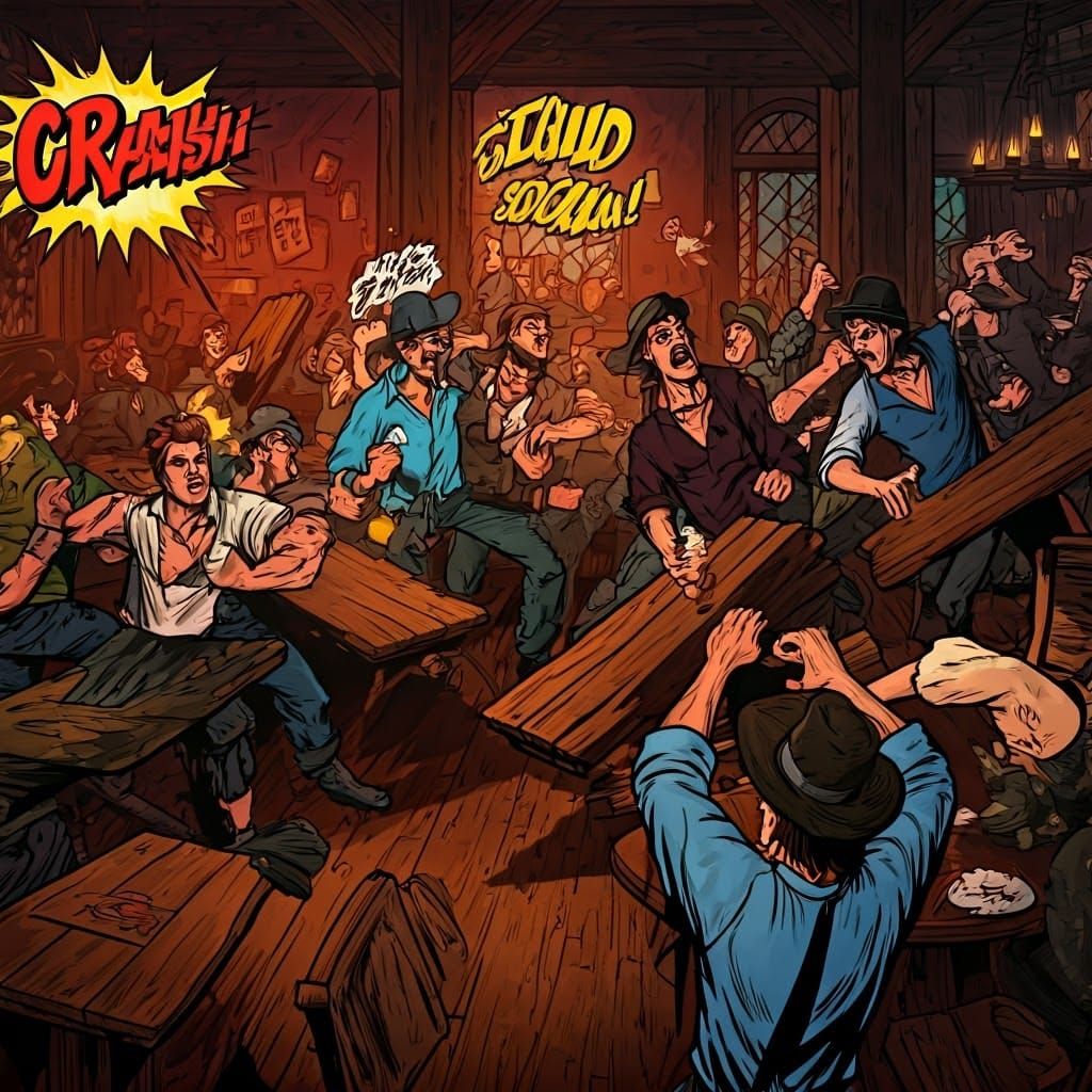 Tavern Brawl in Pop Art Comic Style