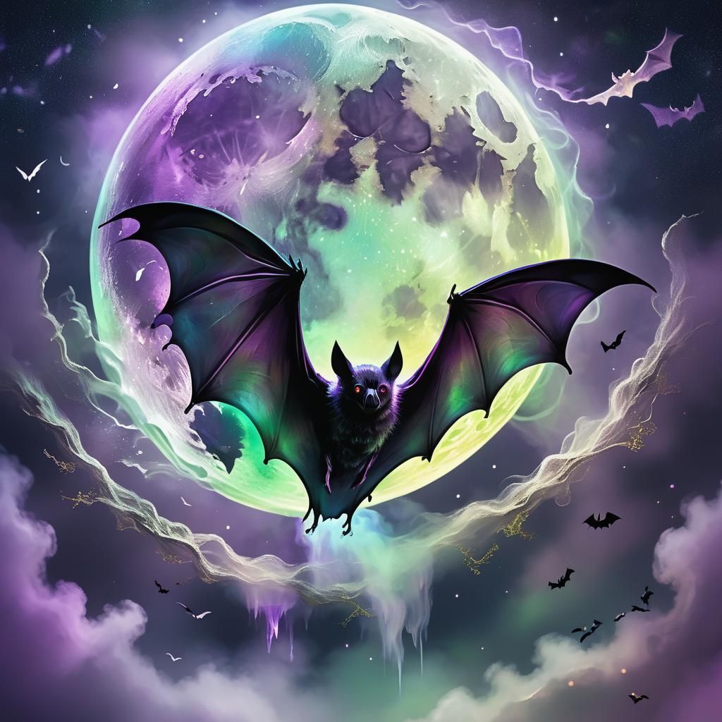 A large bat flying in front of the Halloween moon #4