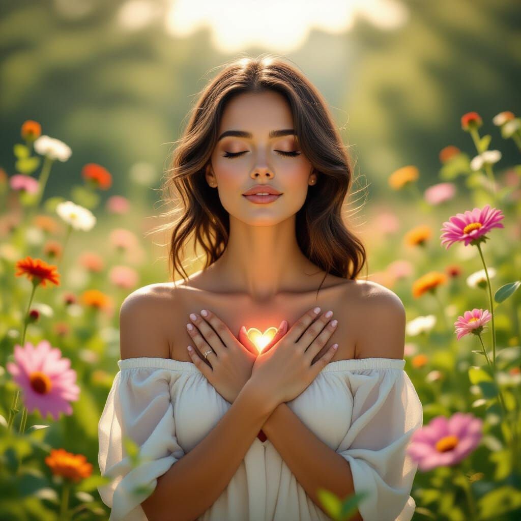 Woman Manifesting Desires in Serene Nature