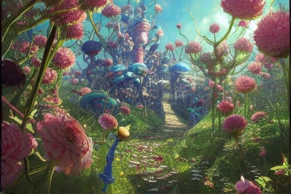 Alice in Wonderland Cyberpunk Digital Illustration