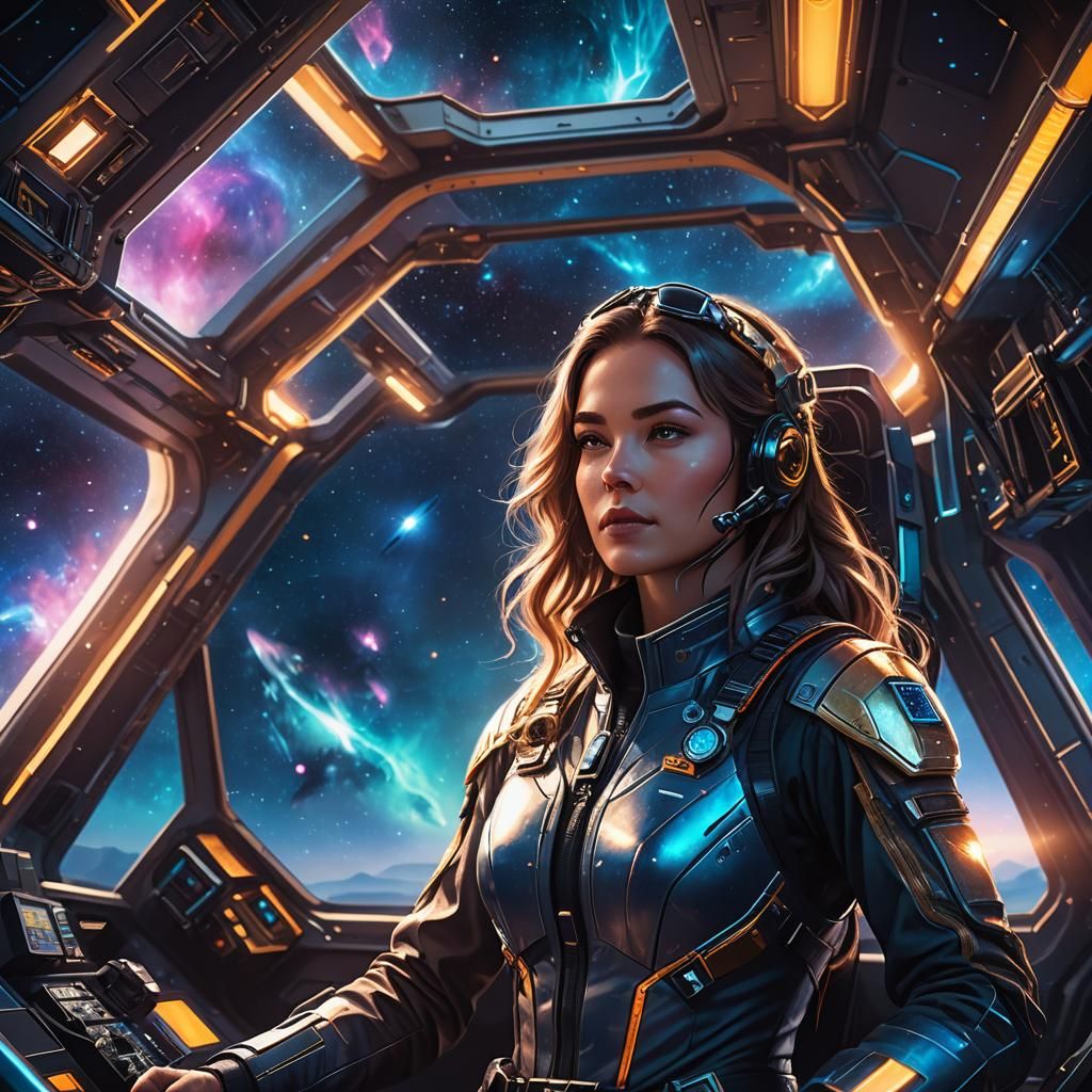 Nebula Pilot in Spaceship Cockpit: Sci-Fi Concept Art