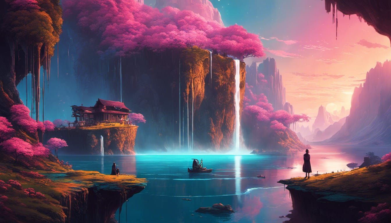 Fantasy Landscape with Floating Islands, Digital Art