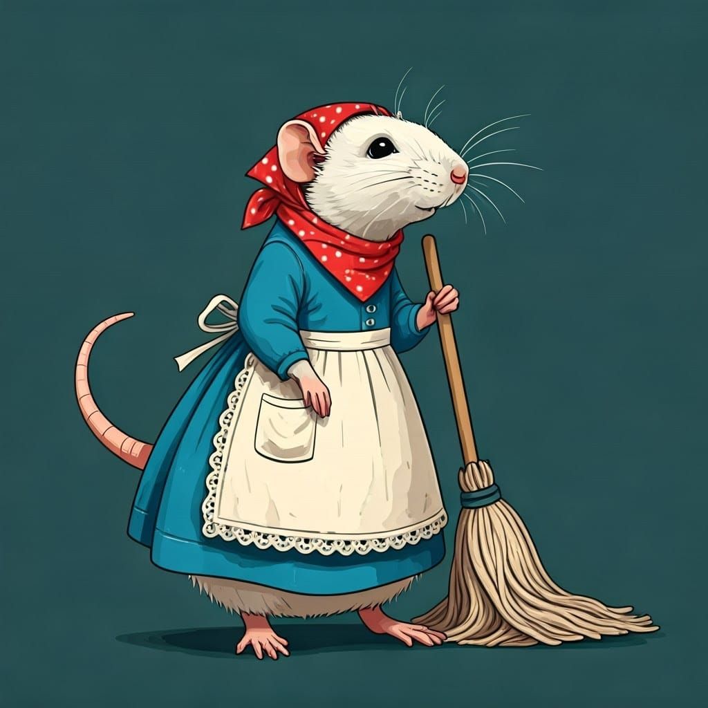 Adorable Rat Housekeeper in Victorian Style