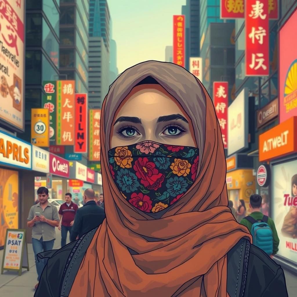 Woman in Hijab Portrait in Graphic Style