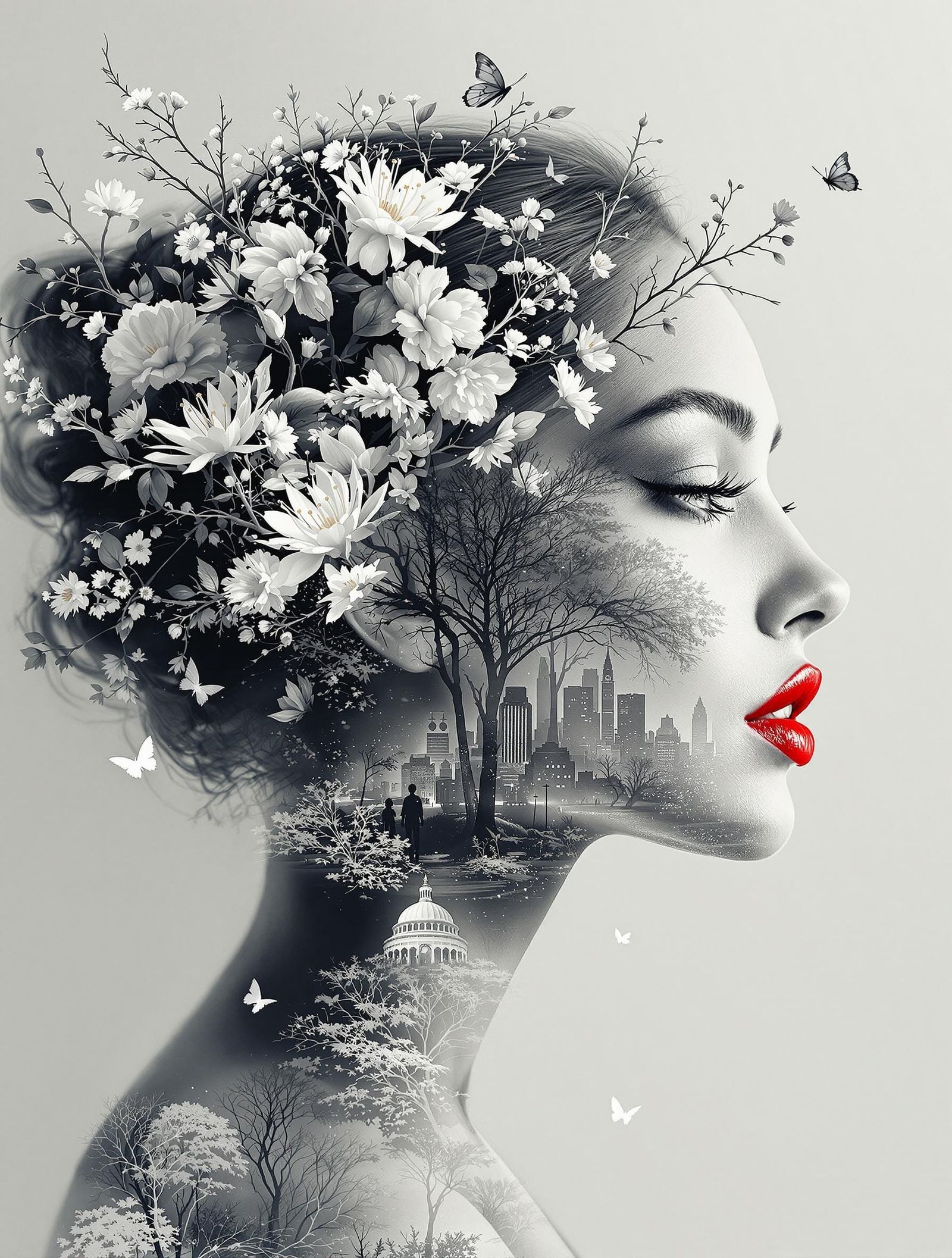 Monochromatic Portrait of a Floral Goddess