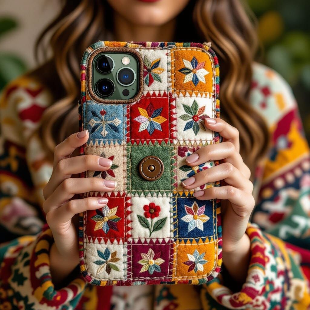 Woven Shield Phone Case in Bohemian Folk Art Style