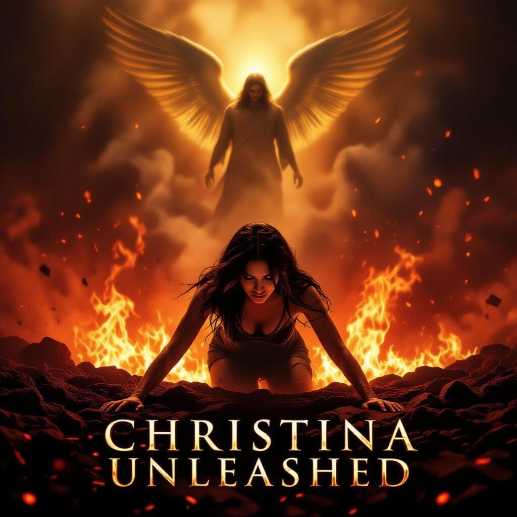 Christina Unleashed: Woman Ascends Fiery Pit, Aided by Angel