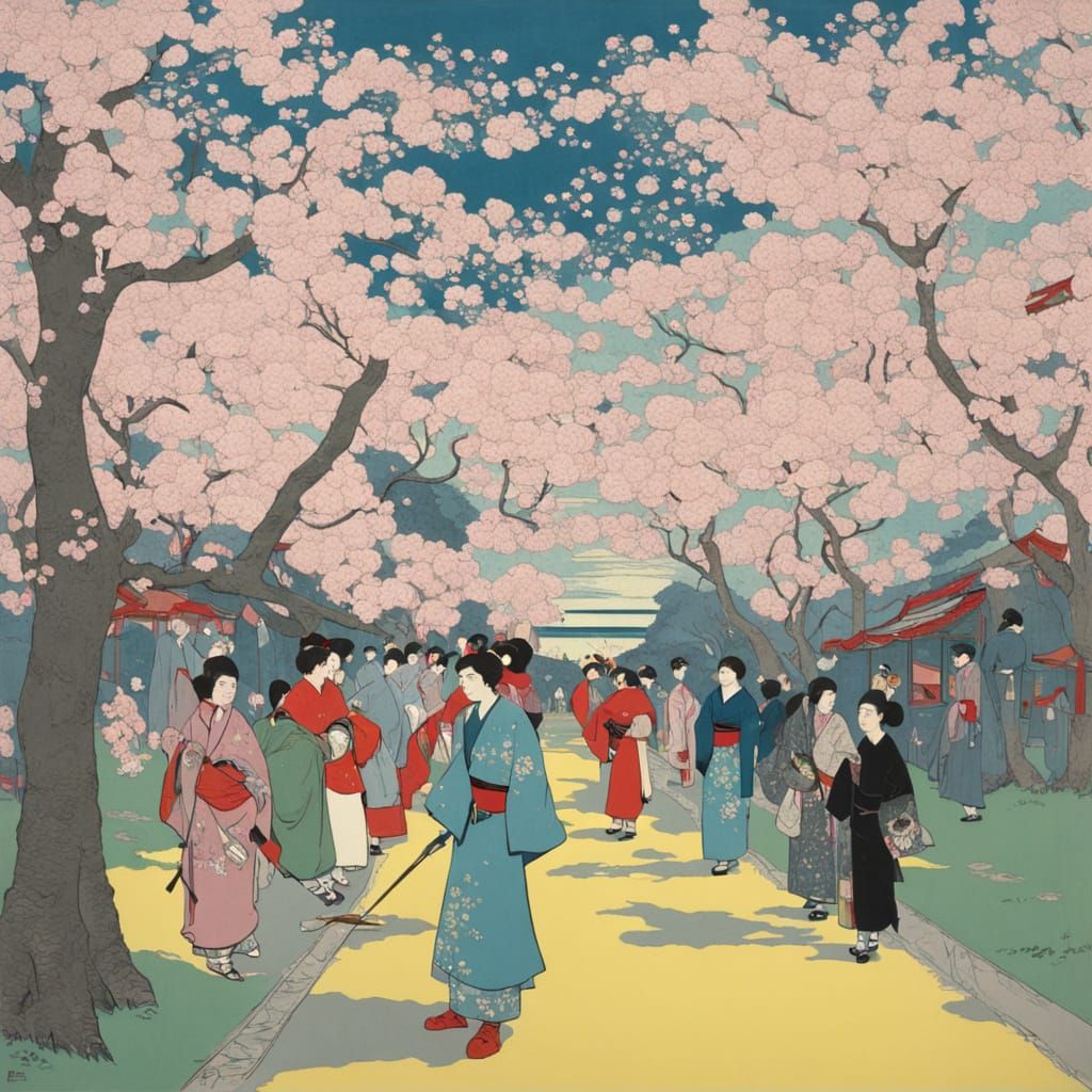 Cherry Blossom Festival, Vintage Illustration
